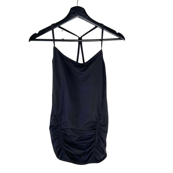 Zella Tops - Zella Black Spaghetti Strap Racerback Ruched Long Top Small